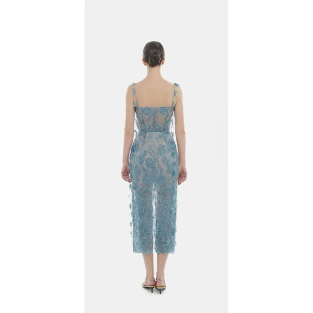 Blue Beaded Lace Midi Dress - Picture 9 of 14